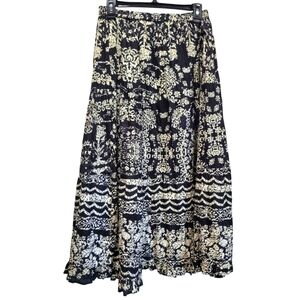 1X 100% Cotton Floral A Line Elastic Waist Ruffled Hem Maxi Skirt …